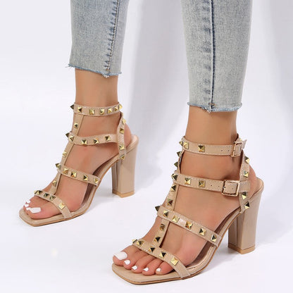 OrthoCare Rivet Sandals With Square Heels - Gladiator Elegance