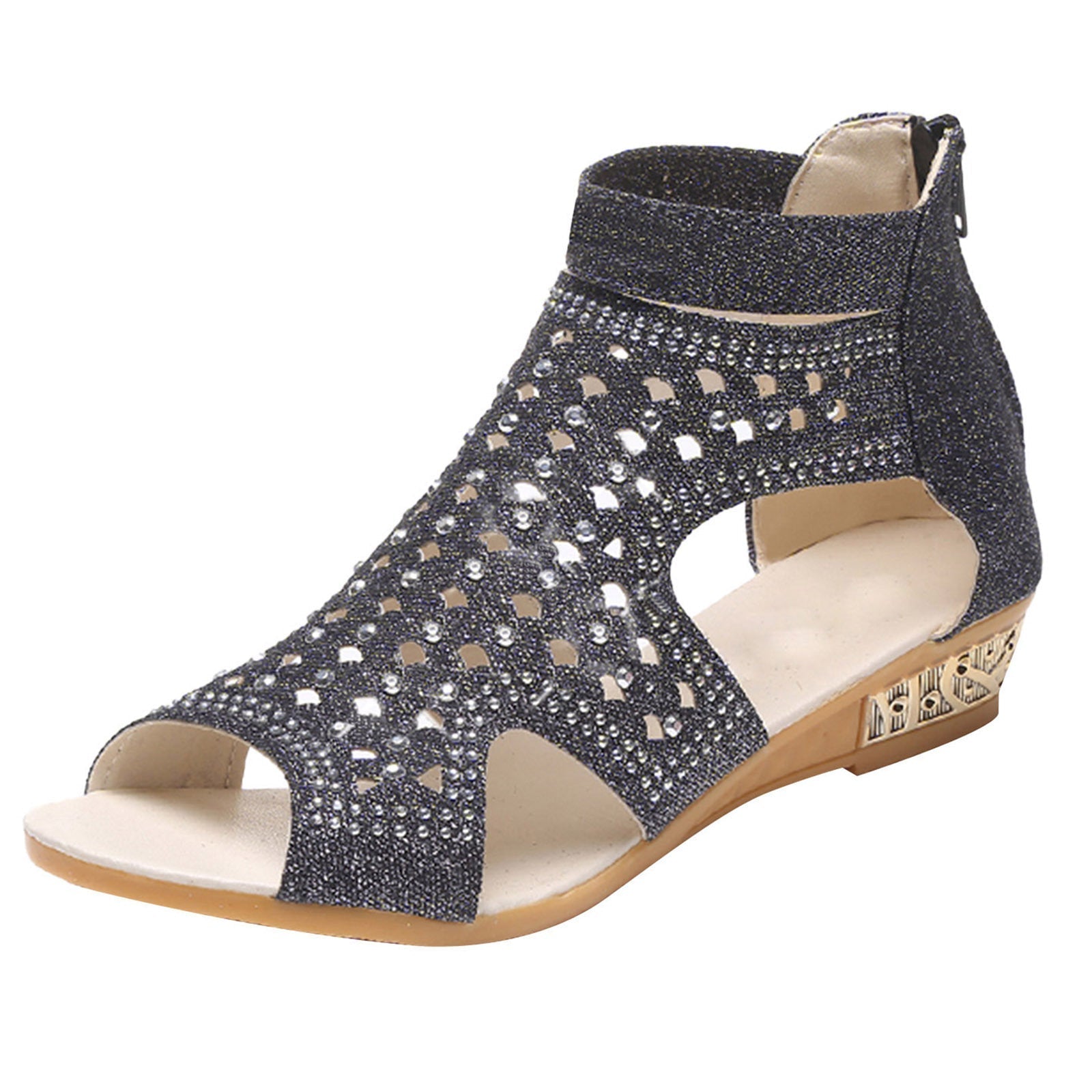 OrthoCare Summer Rhinestone Sandals With A Unique Back Zip Design