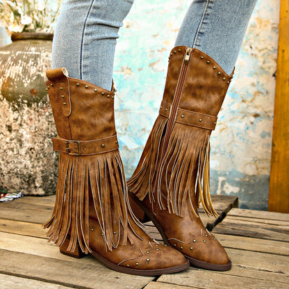 Laura | Orthopedic Western Fringe Mid-Calf Boots