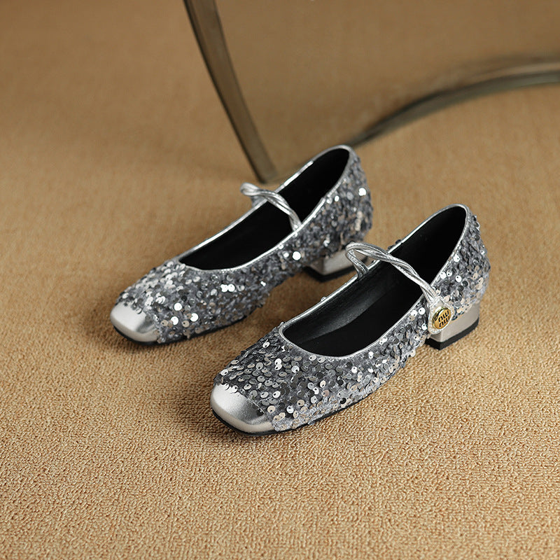 OrthoCare Low-Heeled Sequined Mary Jane Shoes