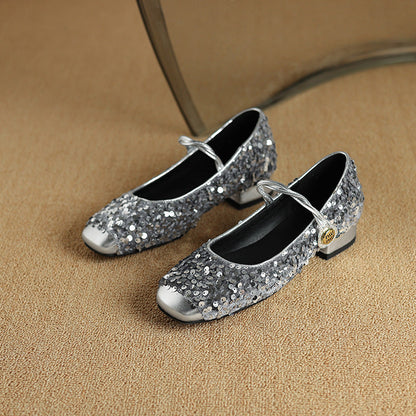OrthoCare Low-Heeled Sequined Mary Jane Shoes