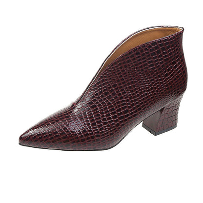 Mirevina | Women’s Orthopedic Croc-Embossed Pointed Toe Block Heel Pumps