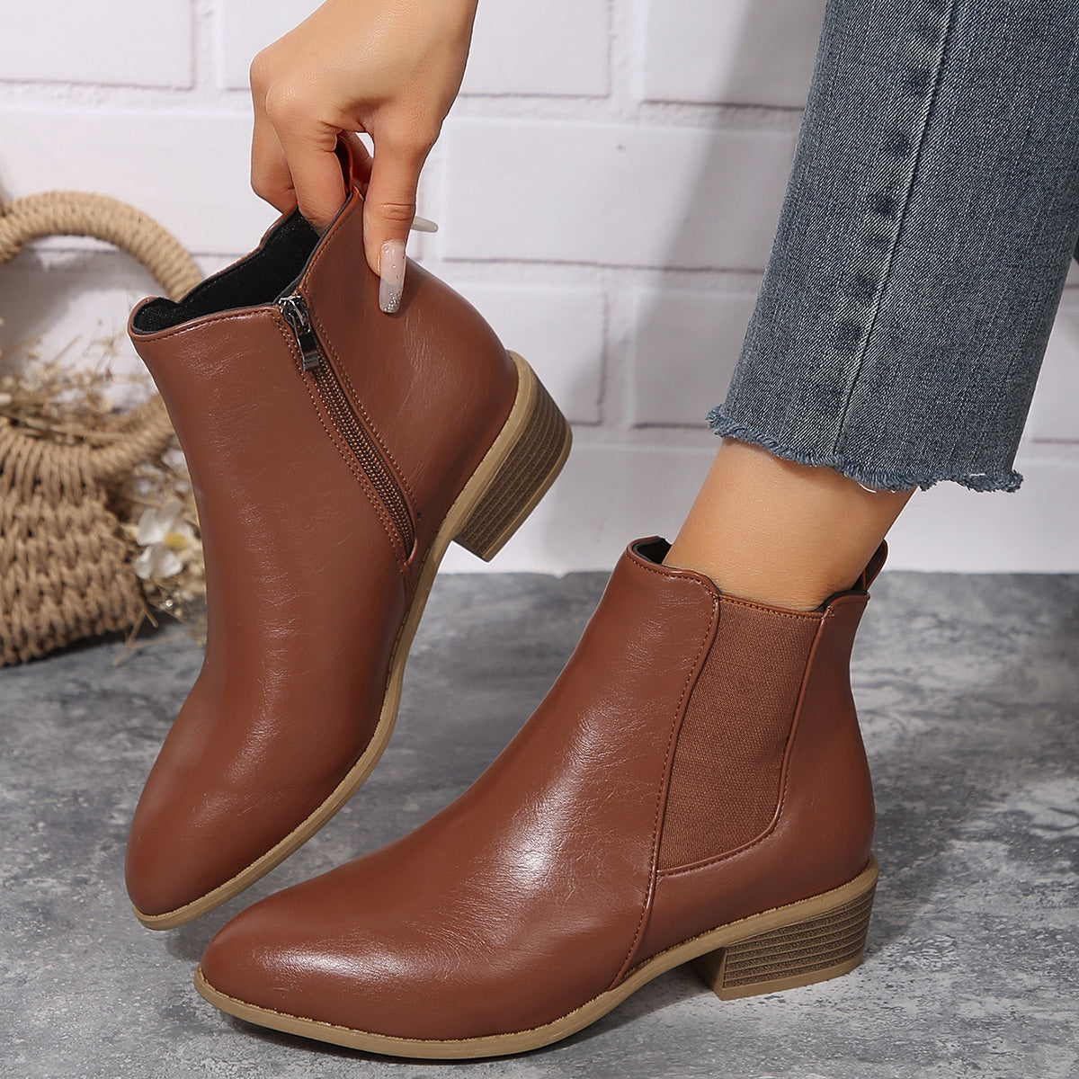 OrthoCare Suede Ankle Boots - Thick Heel Comfort