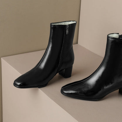 Celeste | Orthopedic Fur-Lined Side-Zip Leather Block Heel Boots