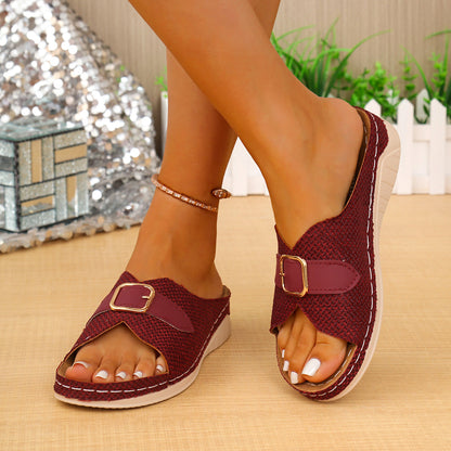 Quintessa | Women’s Orthopedic Buckle Strap Wedge Slide Sandals