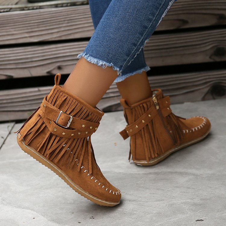 OrthoCare Retro Flat Boots - Buckle Fringe Style
