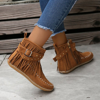 OrthoCare Retro Flat Boots - Buckle Fringe Style