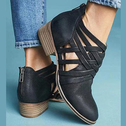 OrthoCare Short Ankle Boots With A Chunky Heel And Unique Design