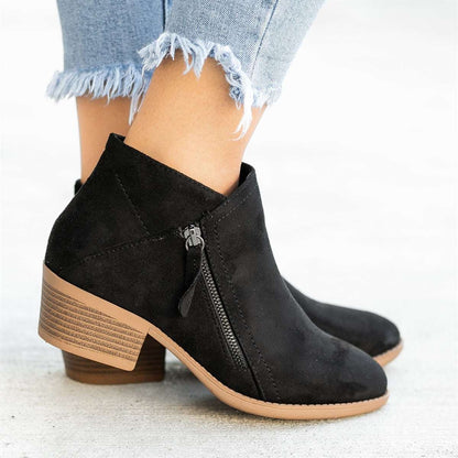 Magdalena | Orthopedic Side-Zip Suede Block-Heel Ankle Boots