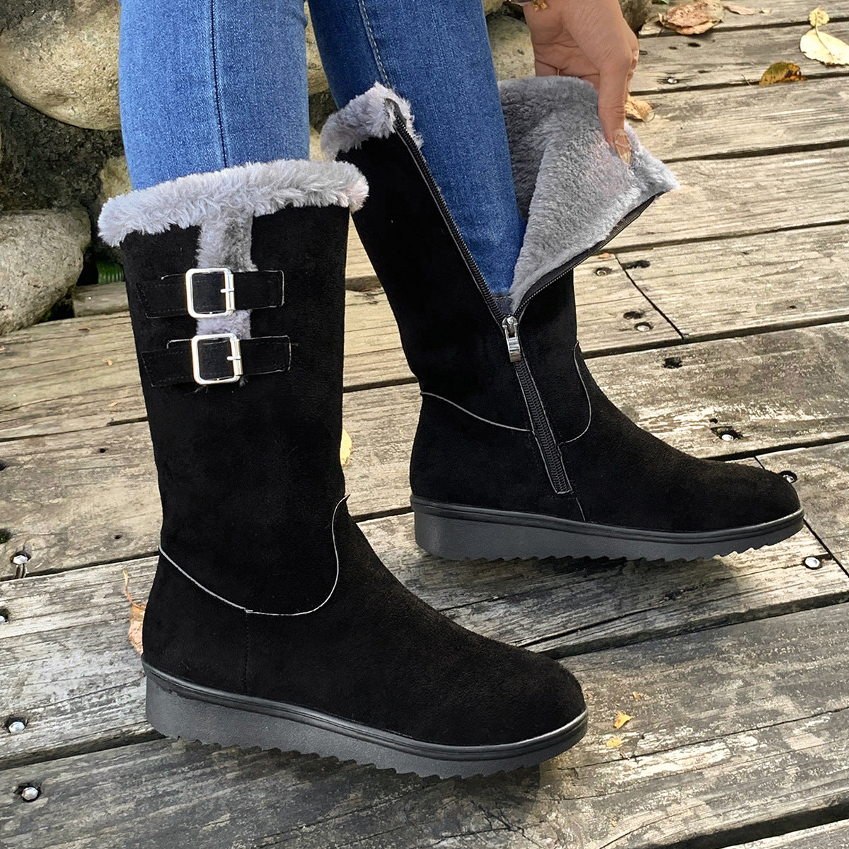 Minh | Orthopedic Faux-Fur Buckle Mid-Calf Winter Boots