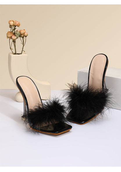 OrthoCare Crystal And Fur Stiletto Heel Sandals