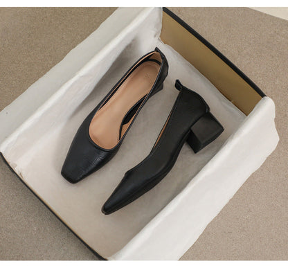OrthoCare | Women’s Square-Toe Block Heel Pumps – Classic Textured Low Heels