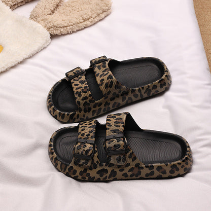 OrthoCare Leopard Print Double Strap Slide Sandals