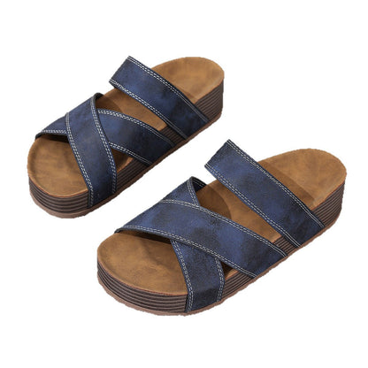 Faelina | Women’s Orthopedic Cross Strap Cork Slide Sandals