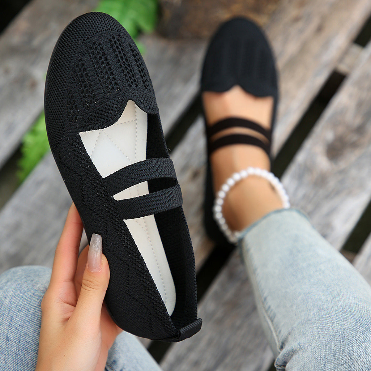 OrthoCare Women’s Knit Mary Jane Flats – Breathable Lightweight Comfort Shoes