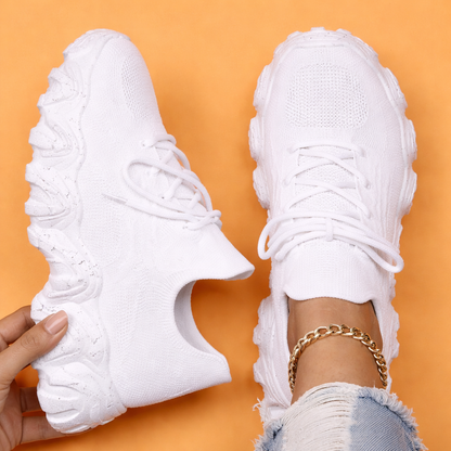 Orthopedic Chunky Sneakers – Breathable Knit Lace-Up Comfort Walking Shoes