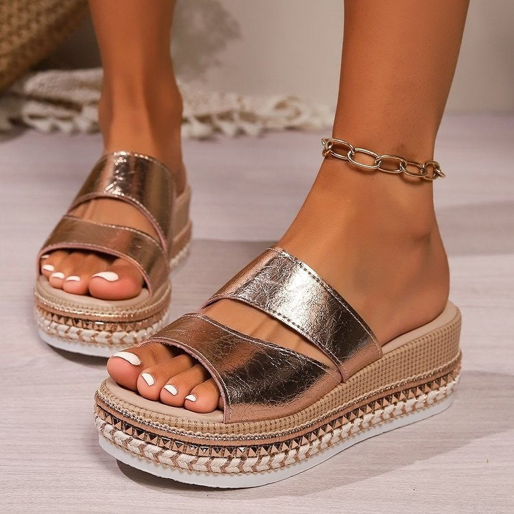 Hannelore | Women’s Orthopedic Metallic Espadrille Platform Sandals