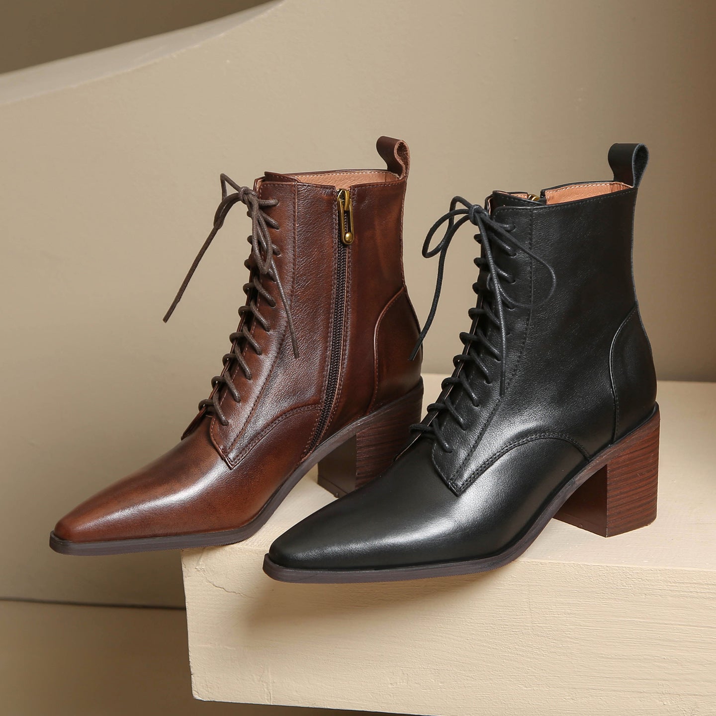 OrthoCare Ankle Boots - Thick Heel Lace-Up Comfort