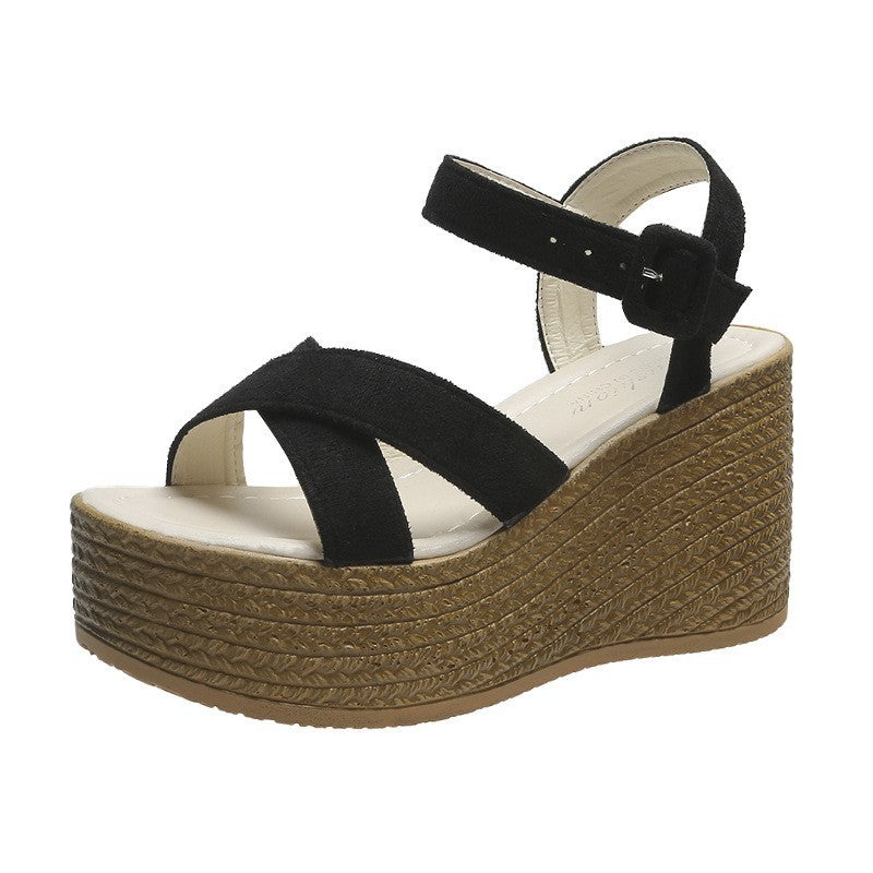 OrthoCare Cross Strap Espadrille Platform Wedge Sandals