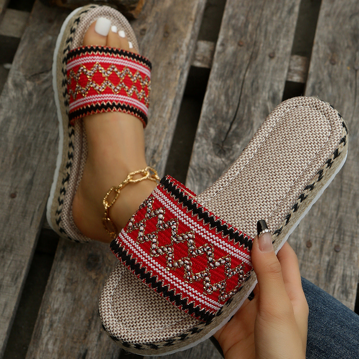 Wyneth | Women’s Orthopedic Bohemian Woven Platform Slide Sandals