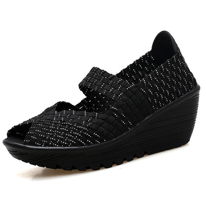 Orthopedic Woven Wedge Sandals – Breathable Stretch Comfort Slip-On Shoes