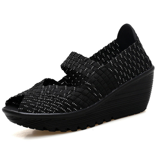 Orthopedic Woven Wedge Sandals – Breathable Stretch Comfort Slip-On Shoes