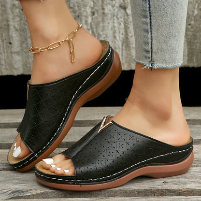 Winterrose | Women’s Orthopedic Perforated Wedge Mule Sandals