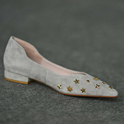 OrthoCare Women’s Suede Star Embellished Flats – Elegant Low Heel Comfort Shoes