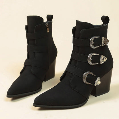 OrthoCare Retro Buckle Boots - Chunky Heel Comfort