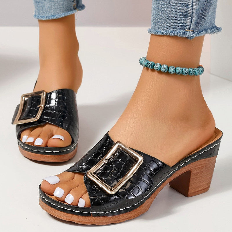 OrthoCare Crocodile Sandals - Chunky Heel Comfort