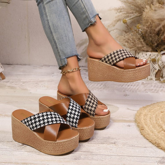 Kalista | Women’s Orthopedic Houndstooth Platform Wedge Sandals