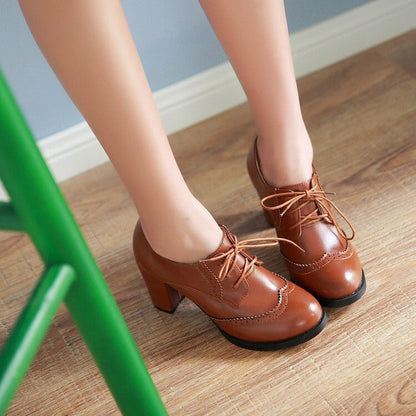 OrthoCare Vintage Lace-Up Block Heel Oxford Pumps