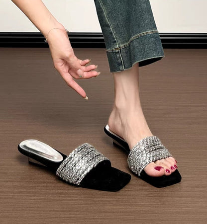 Cressida | Women’s Orthopedic Rhinestone Flat Slide Sandals