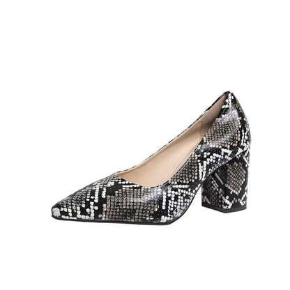 Eirlys | Women’s Orthopedic Snakeskin Pointed Toe Block Heels