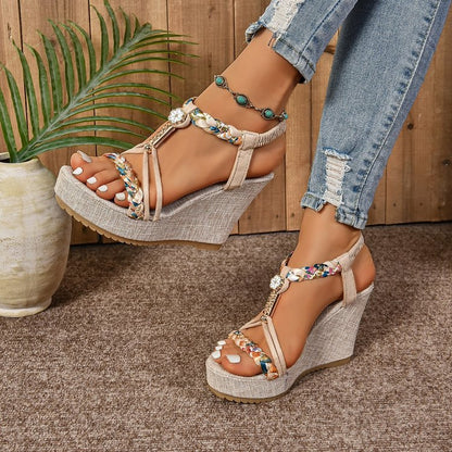 Ivera | Women’s Orthopedic Boho Beaded Wedge Sandals