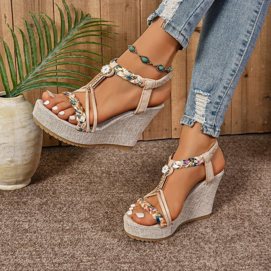 Ivera | Women’s Orthopedic Boho Beaded Wedge Sandals
