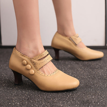 OrthoCare Vintage Button Mary Jane Heels – Elegant Comfort Classic Pumps