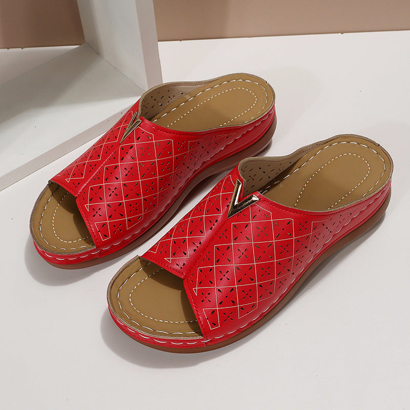 Winterrose | Women’s Orthopedic Perforated Wedge Mule Sandals