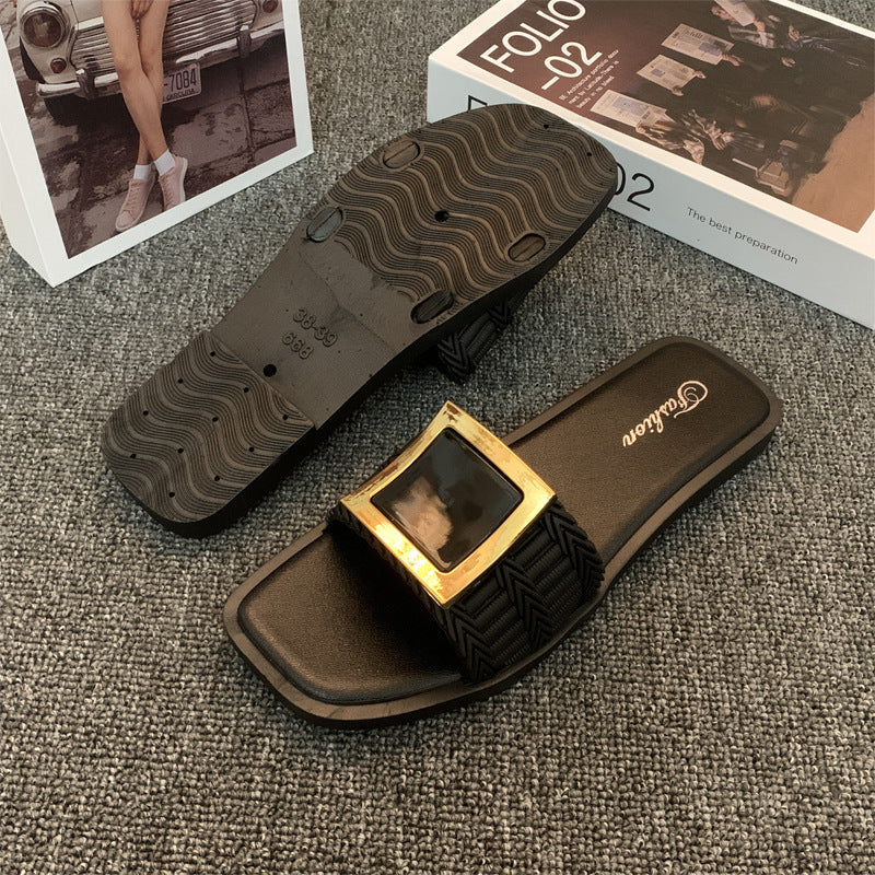 Lazelle | Women’s Orthopedic Square Buckle Slide Sandals