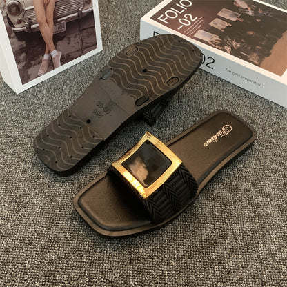 Lazelle | Women’s Orthopedic Square Buckle Slide Sandals