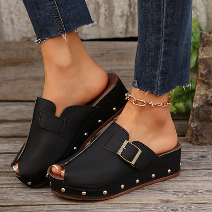 Romilly | Women’s Orthopedic Buckle Platform Clog Mules