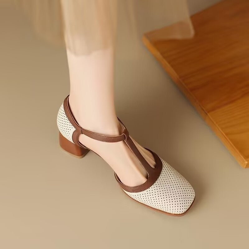 Quiana | Women’s Orthopedic Woven T-Strap Block Heel Pumps