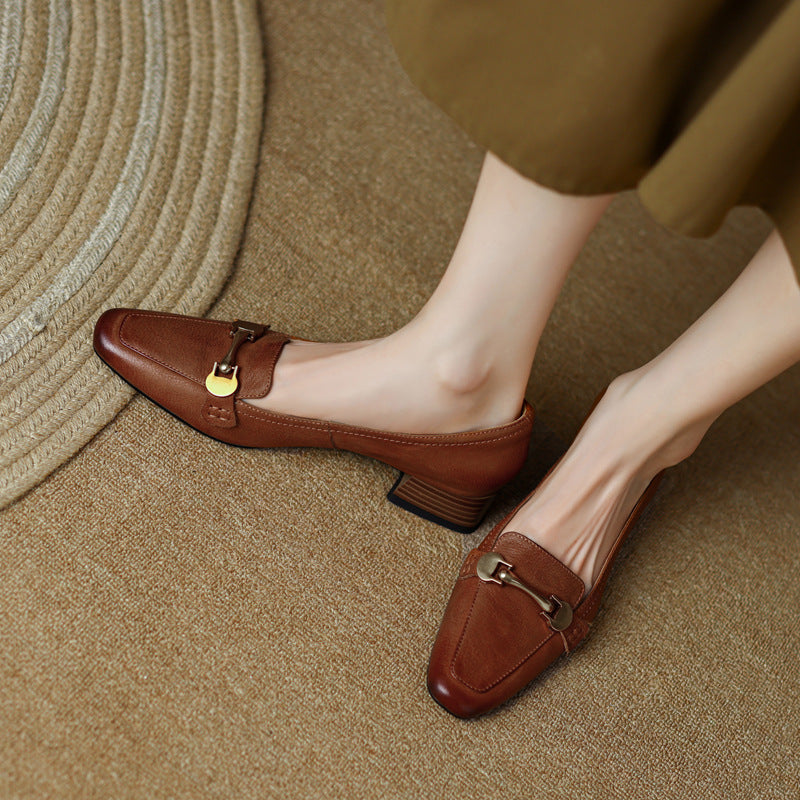 OrthoCare Women’s Square Toe Leather Shoes - Comfort