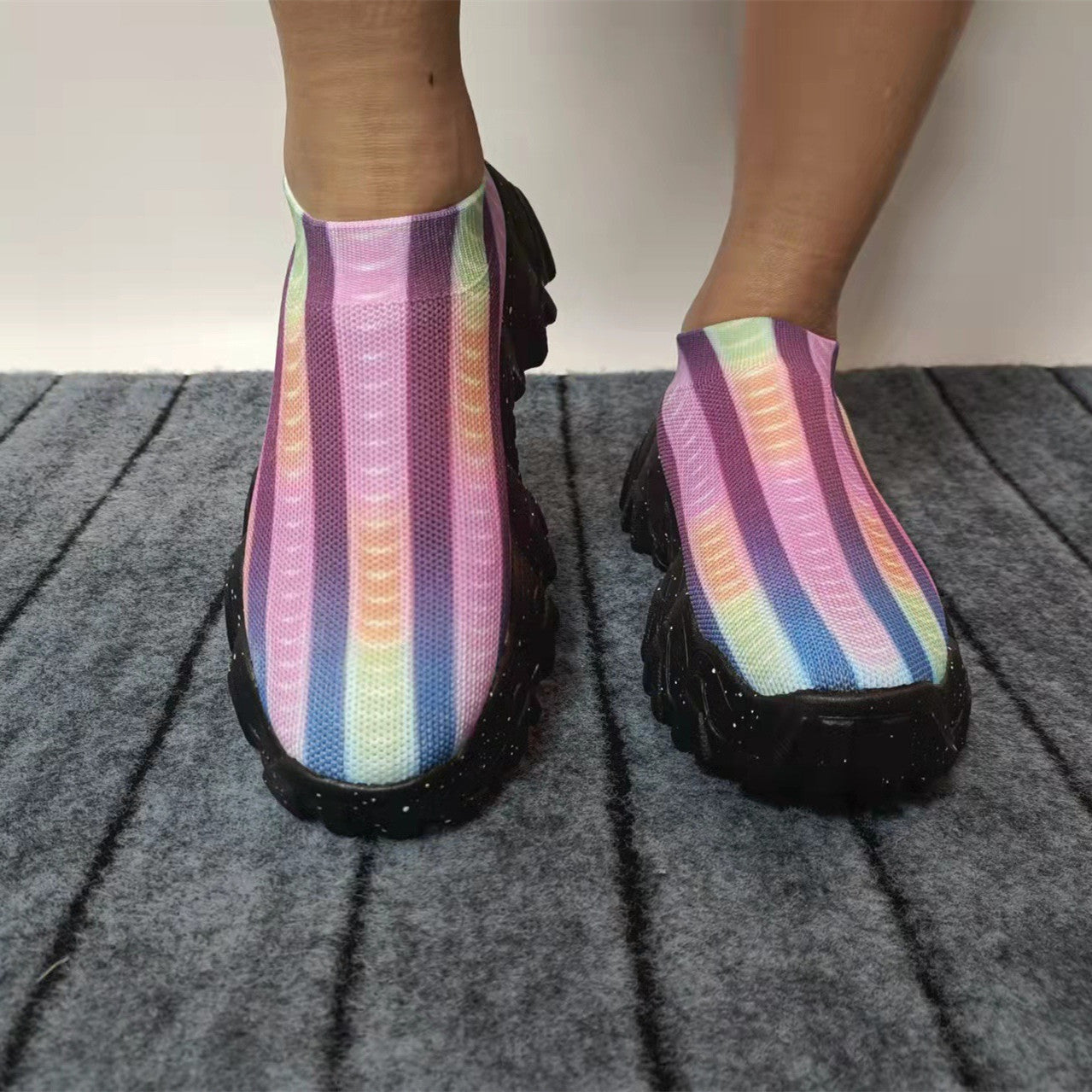 OrthoCare | Rainbow Knit Slip-On Platform Sneakers