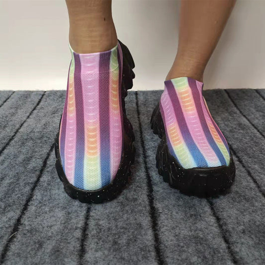 OrthoCare | Rainbow Knit Slip-On Platform Sneakers