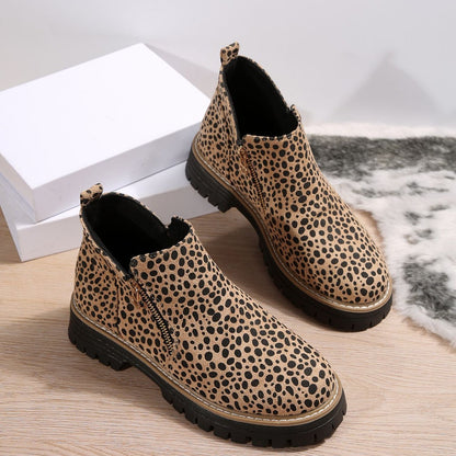 OrthoCare Leopard Print Low Heel Boots - Unique Elegance