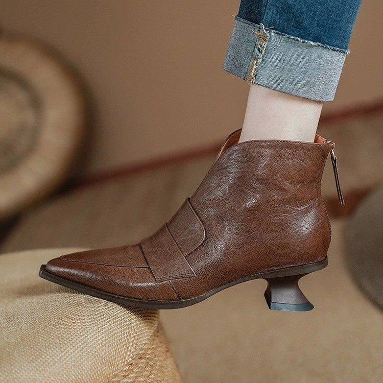 OrthoCare Vintage Ankle Boots - Pointed Toe Comfort