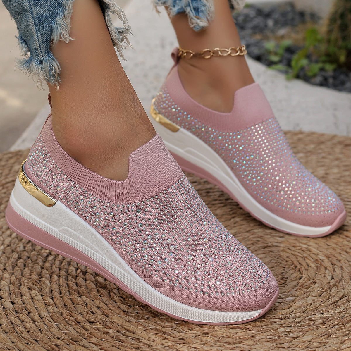 OrthoCare Rhinestone Slip-On Sneakers – Sparkly Lightweight Walking Shoes