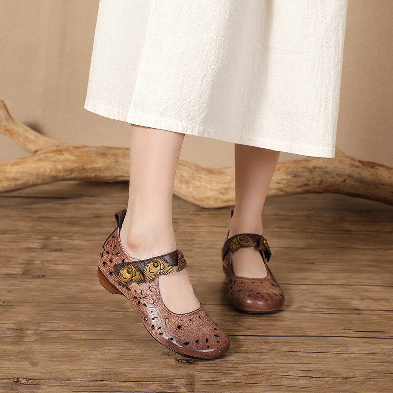 OrthoCare Floral Cutout Flats – Vintage Handmade Comfort Shoes