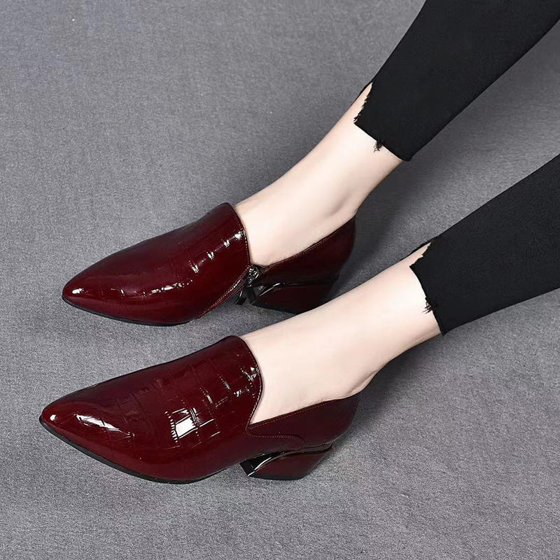 OrthoCare Leather Chunky Heel Shoes - Pointed Toe